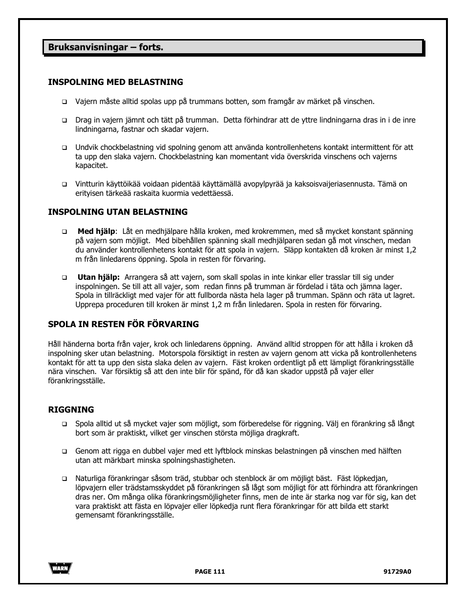 WARN 4000 DC User Manual | Page 111 / 126