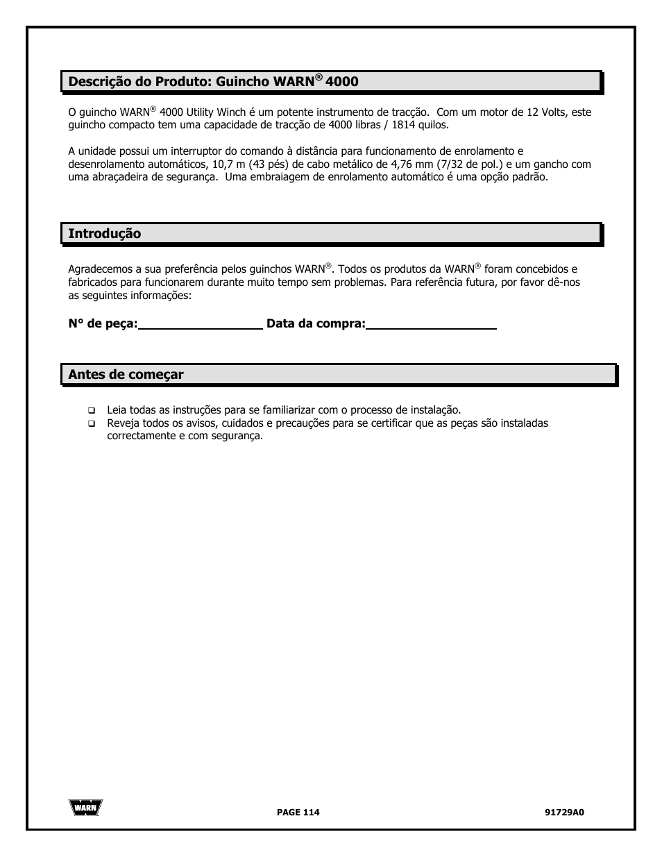 WARN 4000 DC User Manual | Page 114 / 126