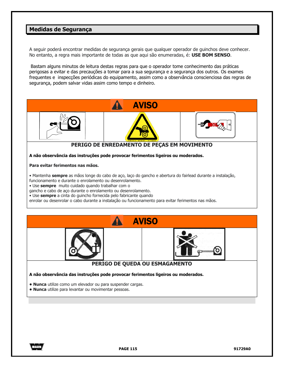 Aviso | WARN 4000 DC User Manual | Page 115 / 126