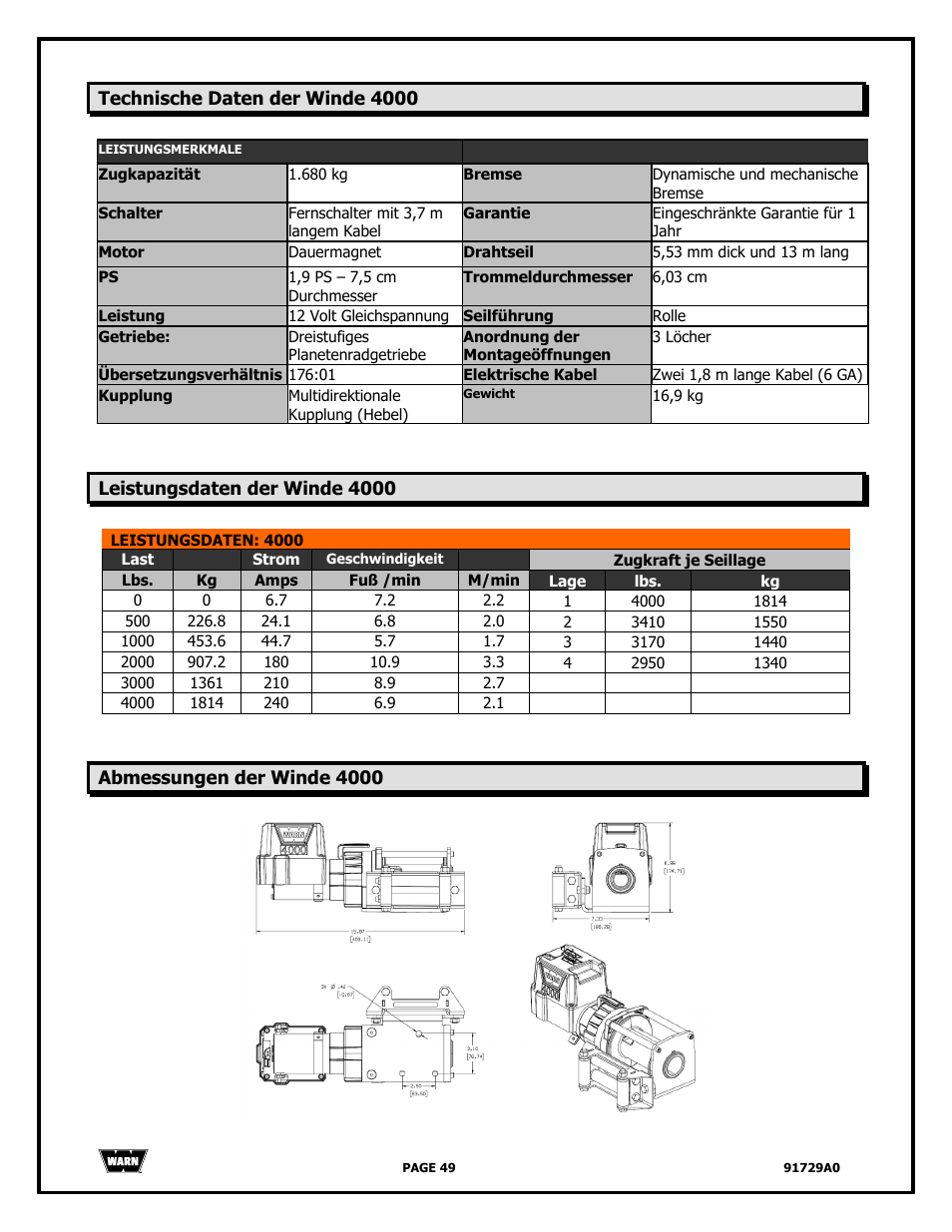 WARN 4000 DC User Manual | Page 49 / 126