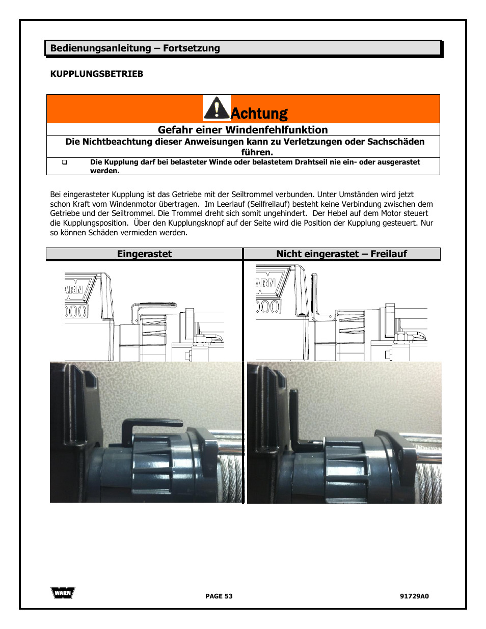 Achtung | WARN 4000 DC User Manual | Page 53 / 126