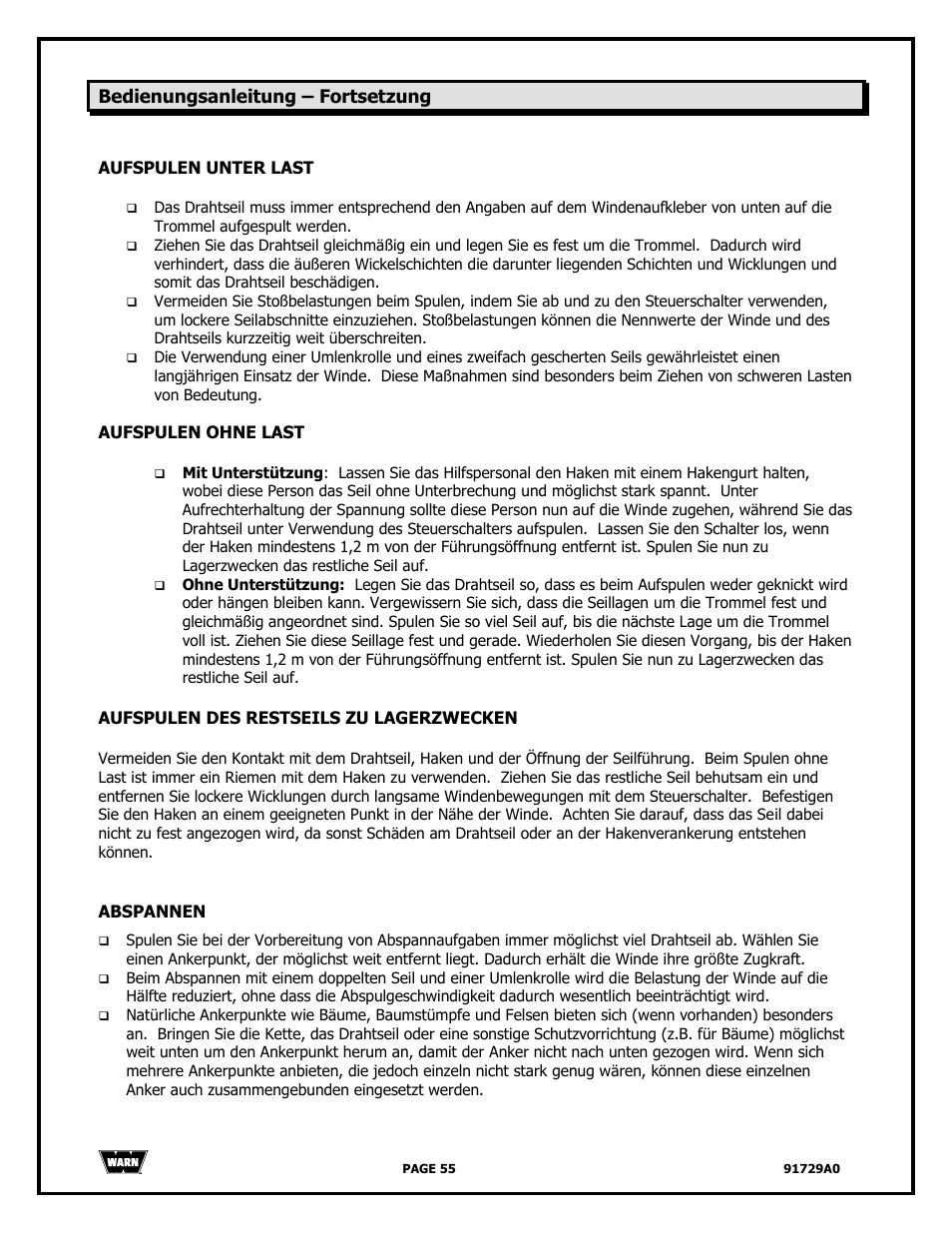 WARN 4000 DC User Manual | Page 55 / 126