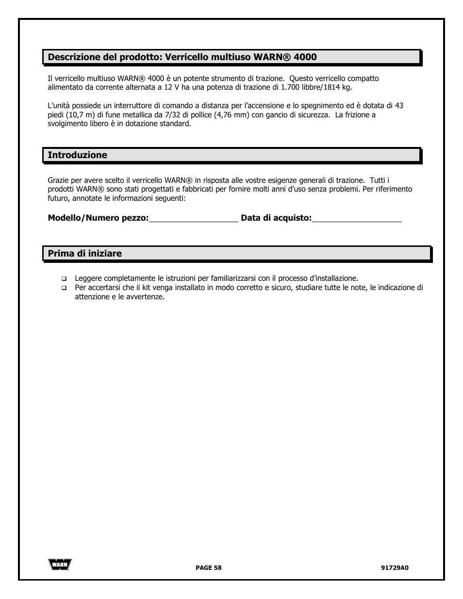 WARN 4000 DC User Manual | Page 58 / 126