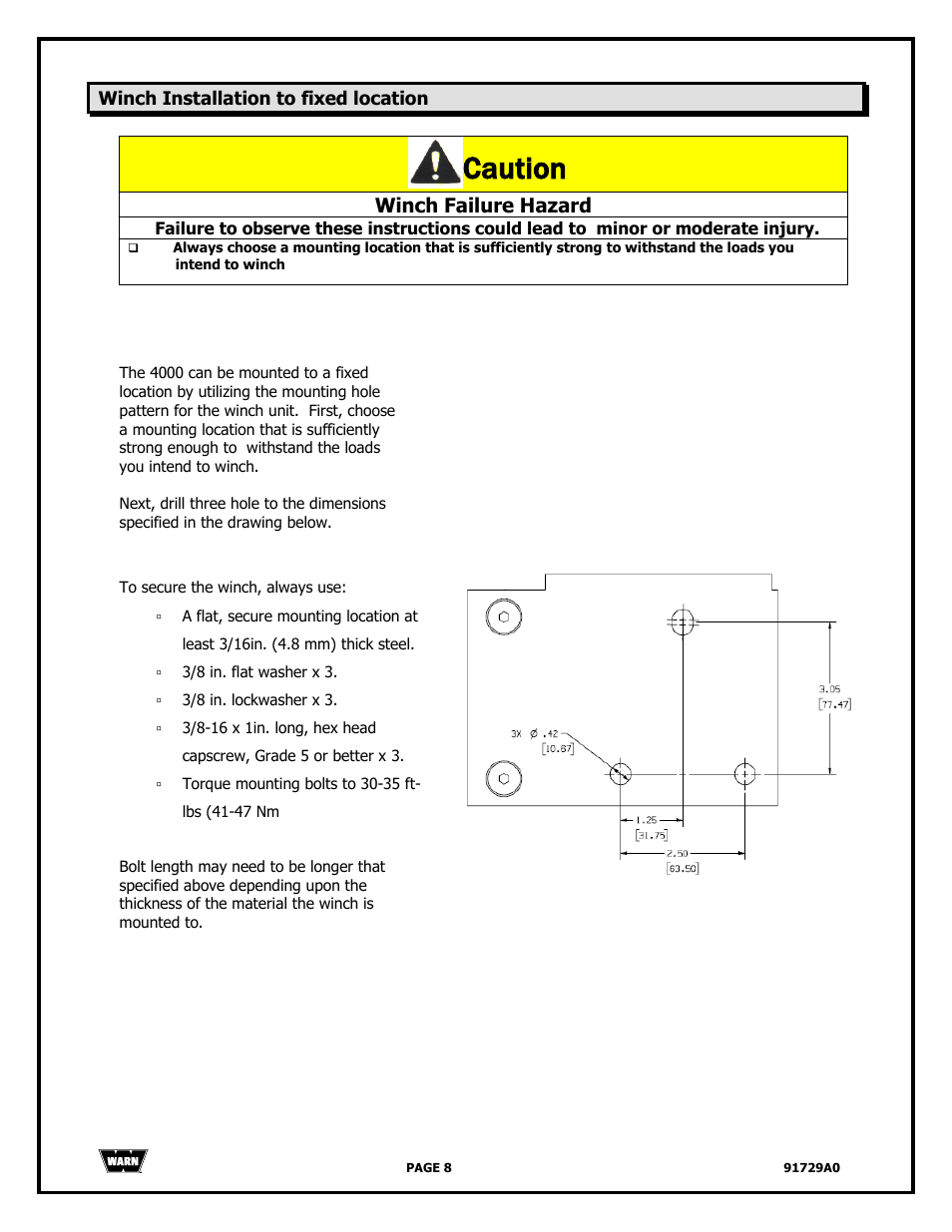 Caution, Winch failure hazard | WARN 4000 DC User Manual | Page 8 / 126