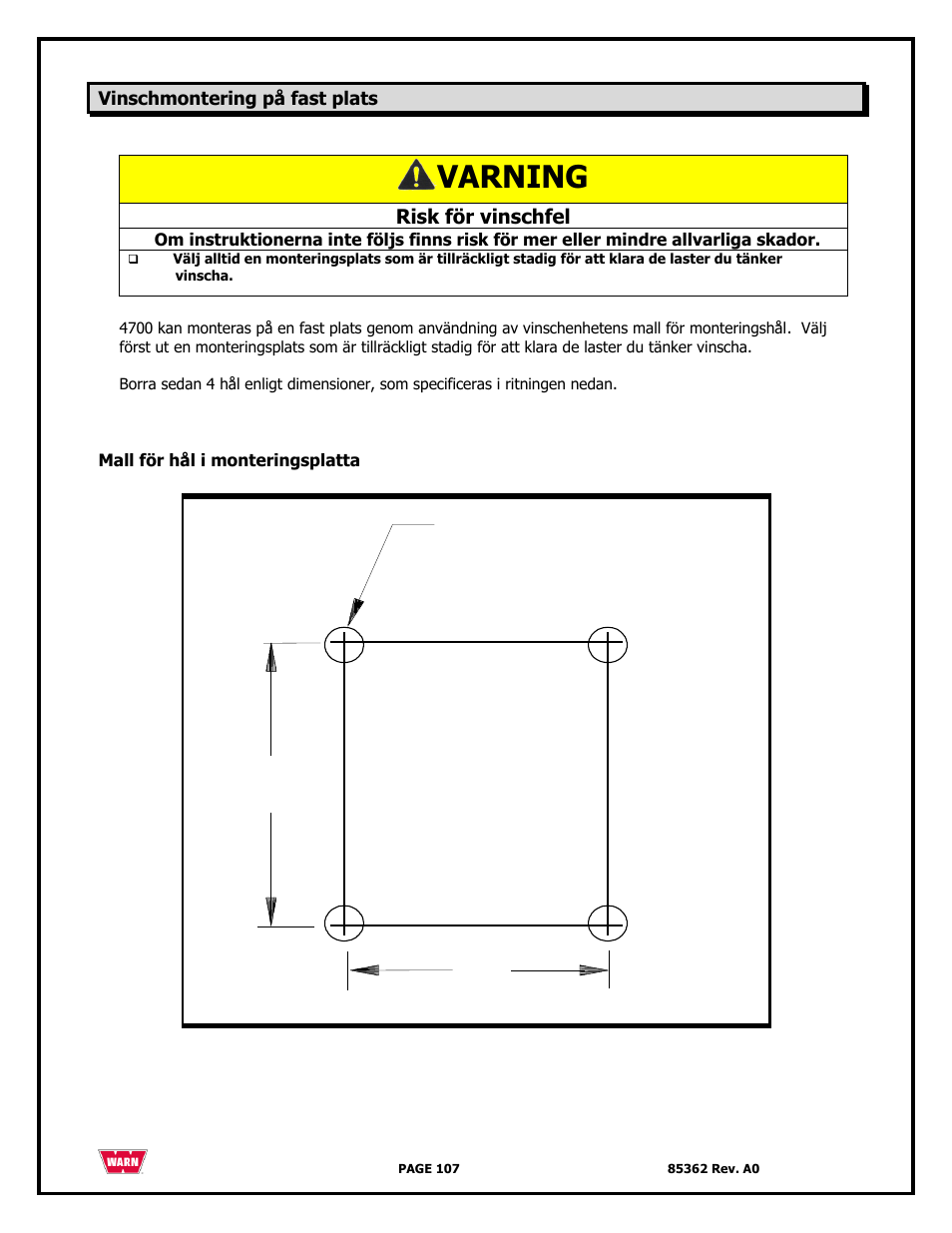 Varning, 114mm, 105mm | WARN 4700 DC User Manual | Page 107 / 127