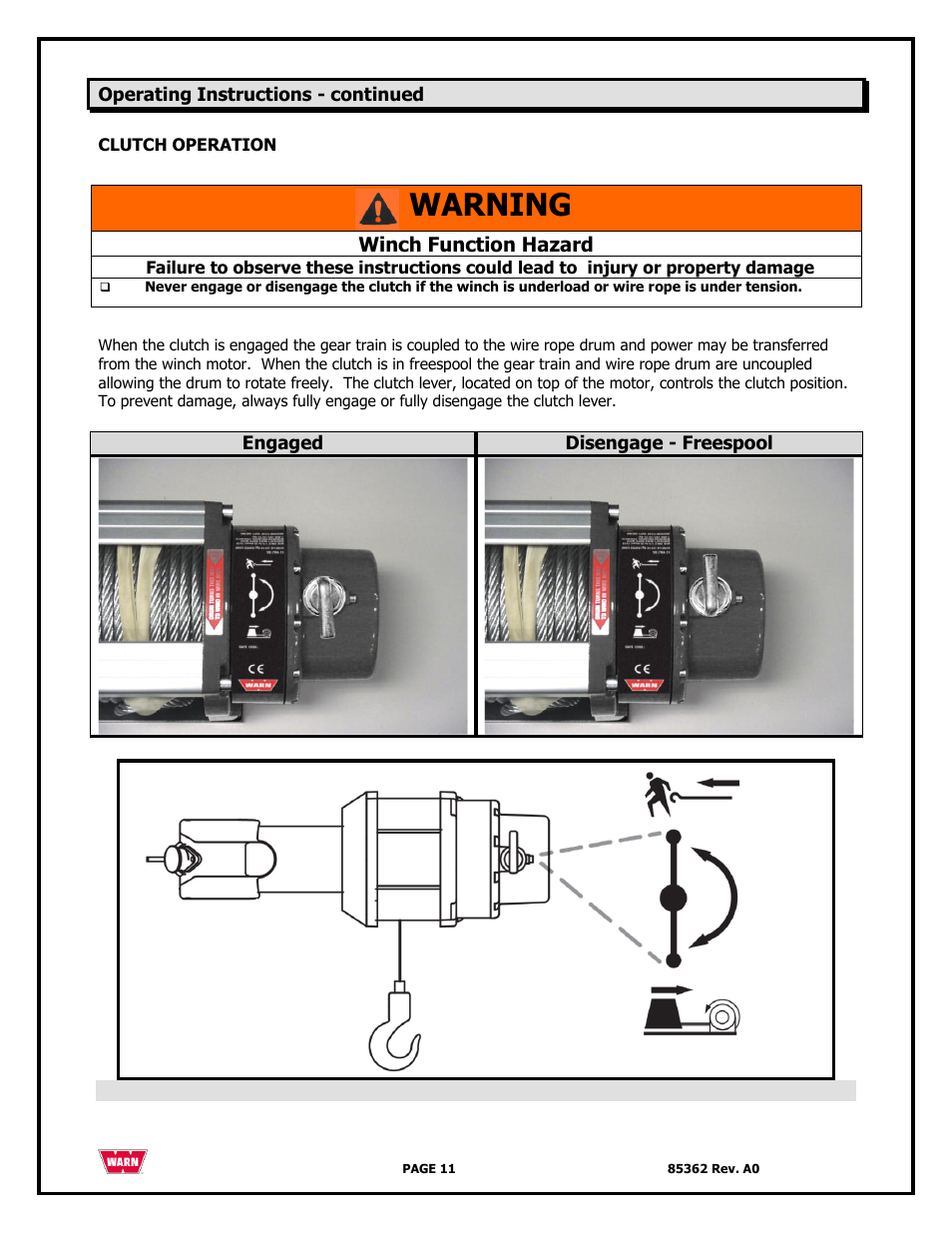 Warning, Winch function hazard | WARN 4700 DC User Manual | Page 11 / 127