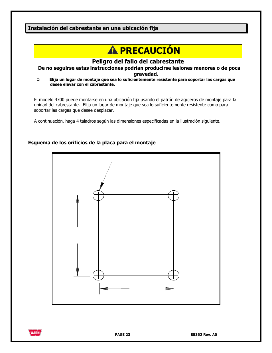 Precaución, 114mm, 105mm | WARN 4700 DC User Manual | Page 23 / 127