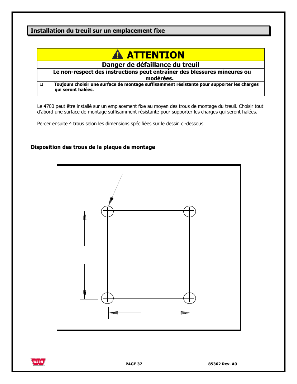 Attention, 114mm, 105mm | WARN 4700 DC User Manual | Page 37 / 127