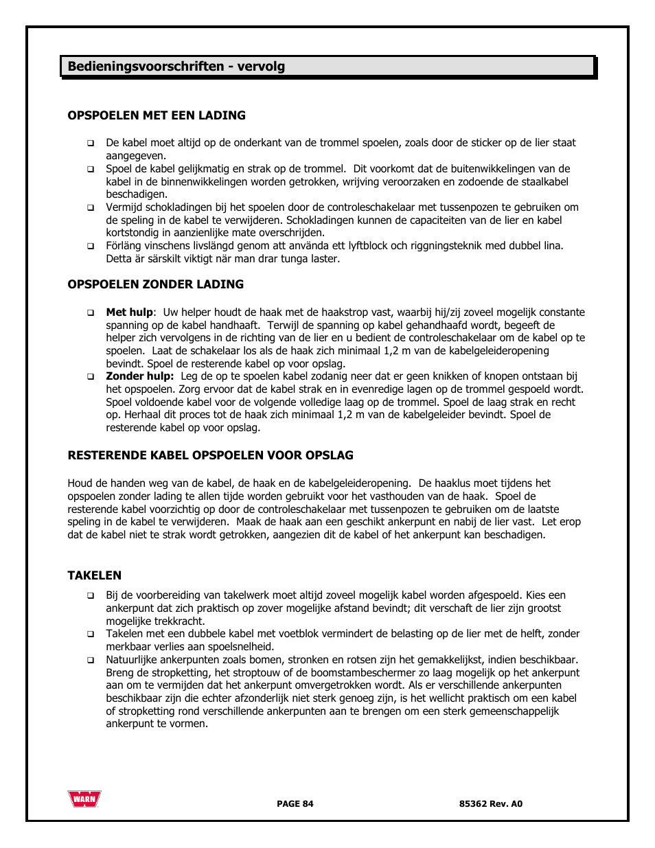 WARN 4700 DC User Manual | Page 84 / 127