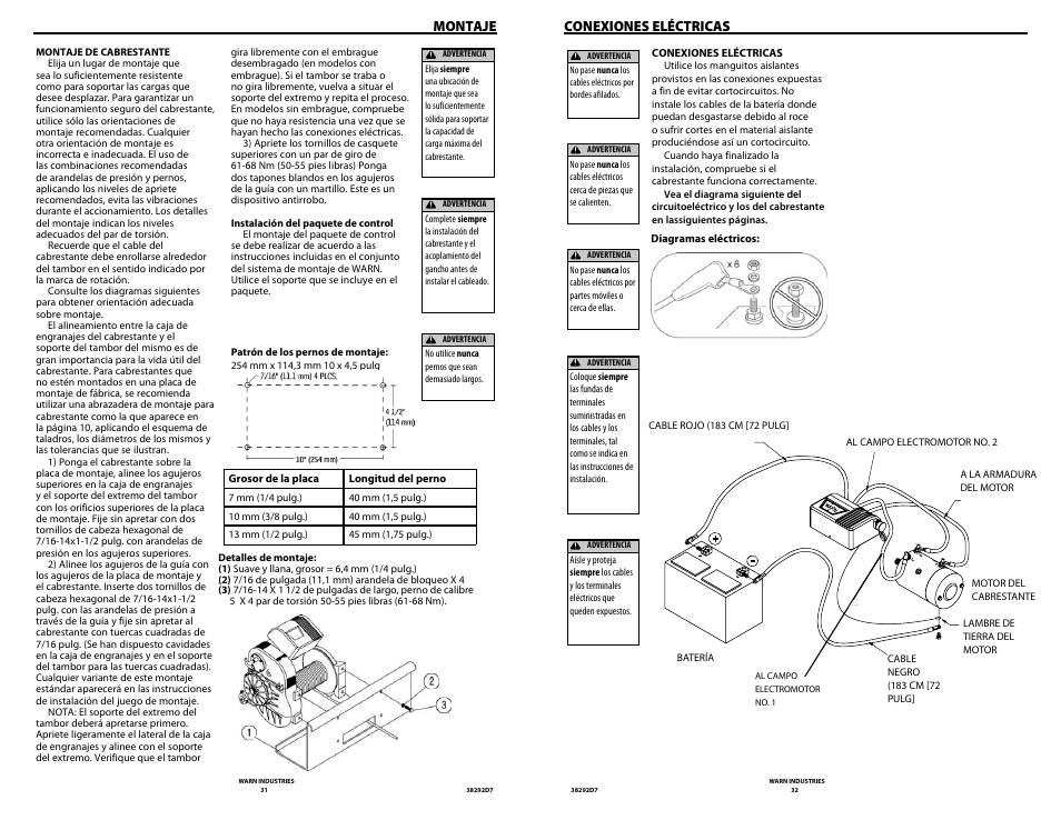 Montaje, Conexiones eléctricas | WARN M8274-50 User Manual | Page 18 / 20