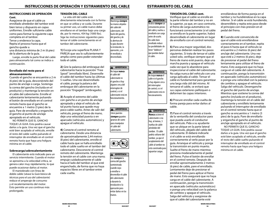 Estiramiento del cable | WARN M8274-50 User Manual | Page 20 / 20