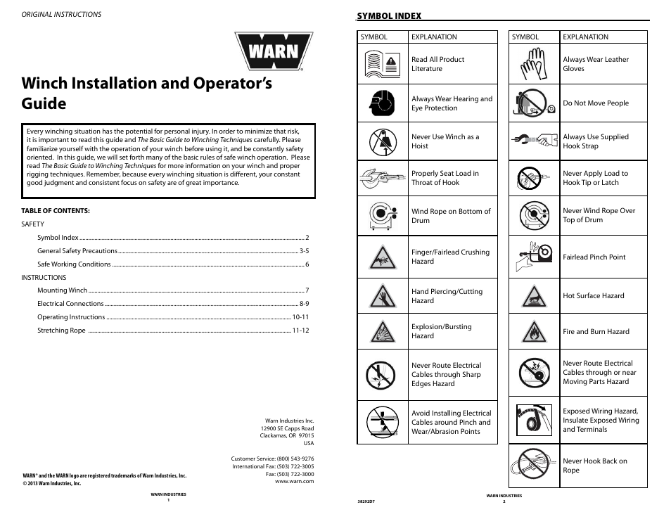 Winch installation and operator’s guide | WARN M8274-50 User Manual | Page 3 / 20