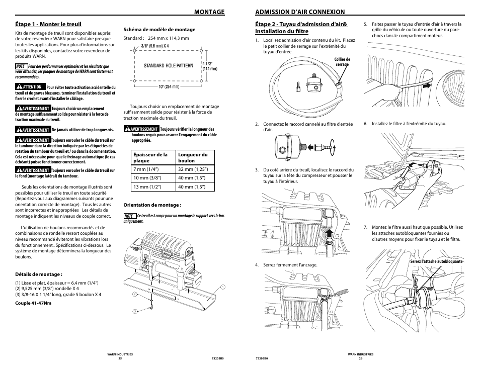 Montage, Admission d’air connexion | WARN POWERPLANT 9.5 User Manual | Page 15 / 44