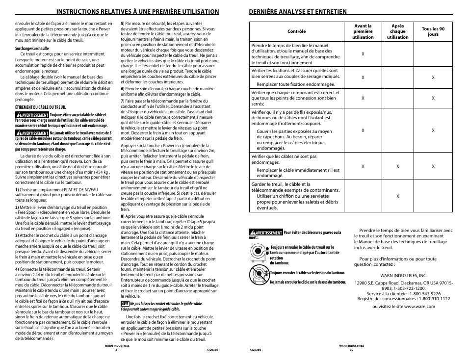 Instructions relatives à une première utilisation, Dernière analyse et entretien | WARN POWERPLANT 9.5 User Manual | Page 18 / 44