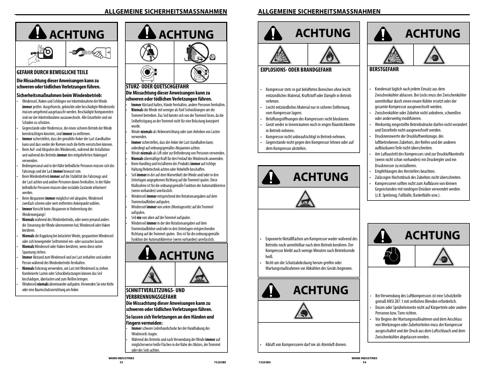 Achtung | WARN POWERPLANT 9.5 User Manual | Page 29 / 44