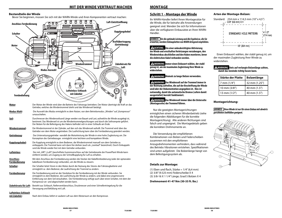 Mit der winde vertraut machen, Montage | WARN POWERPLANT 9.5 User Manual | Page 31 / 44