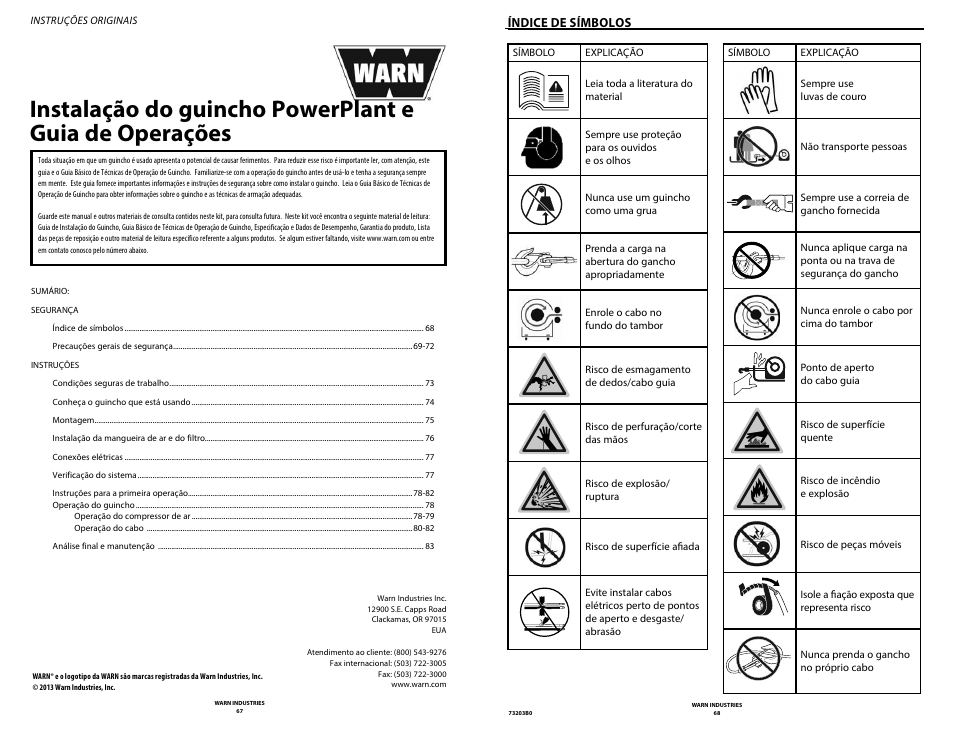 Índice de símbolos | WARN POWERPLANT 9.5 User Manual | Page 36 / 44