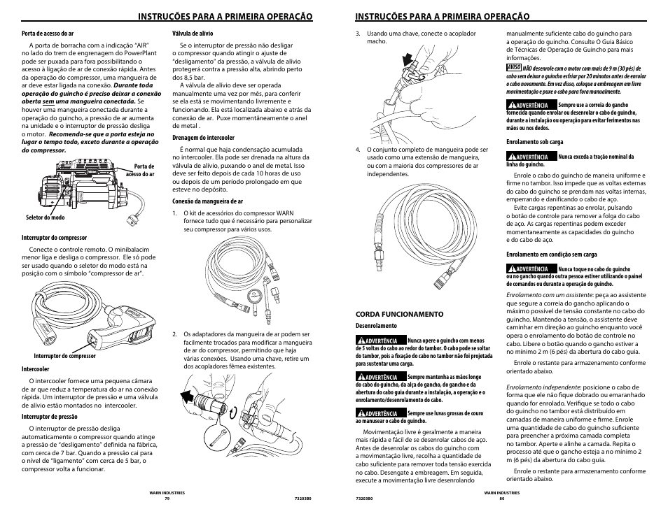 Instruções para a primeira operação | WARN POWERPLANT 9.5 User Manual | Page 42 / 44