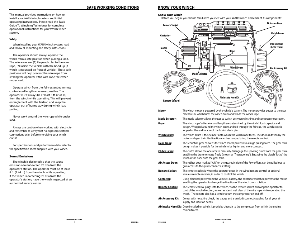Safe working conditions, Know your winch | WARN POWERPLANT 9.5 User Manual | Page 6 / 44