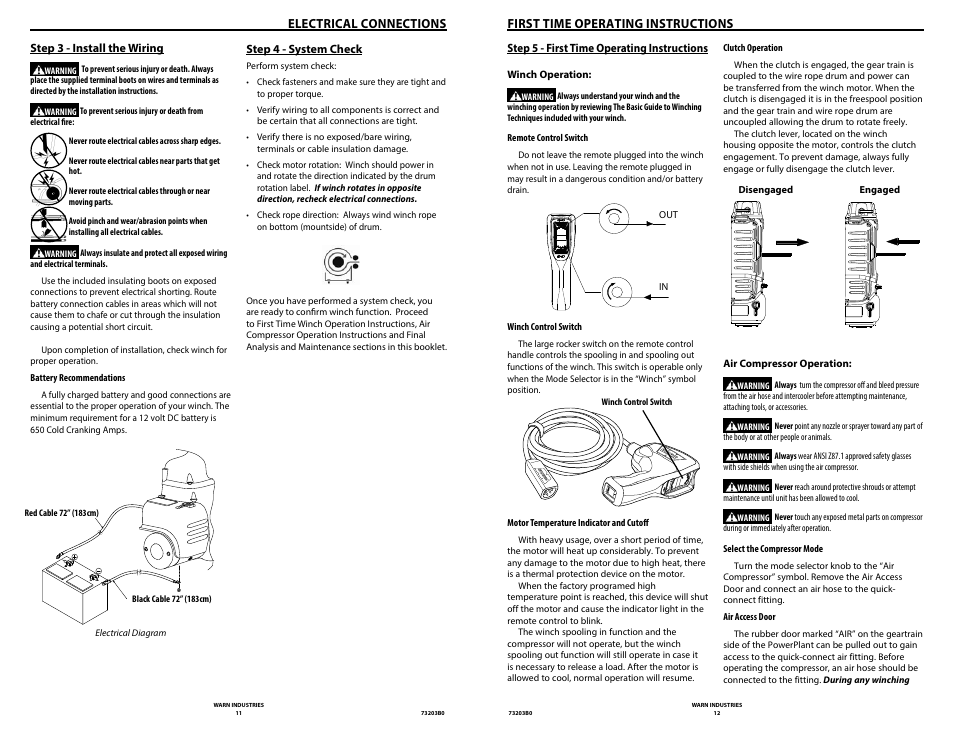 Electrical connections, First time operating instructions | WARN POWERPLANT 9.5 User Manual | Page 8 / 44