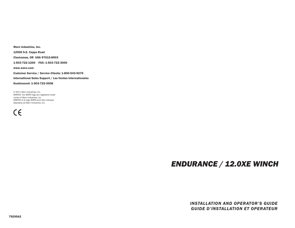 WARN ENDURANCE 12.0 XE User Manual | 20 pages
