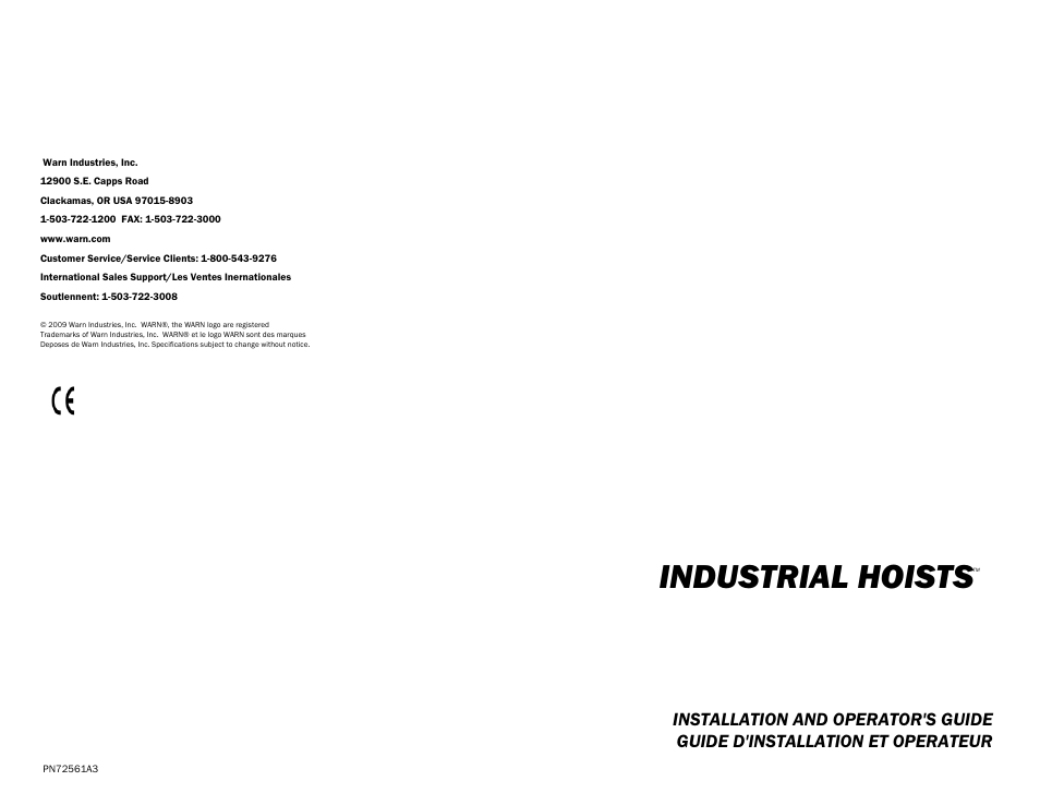 WARN HY3000 INDUSTRIAL HOIST User Manual | 82 pages