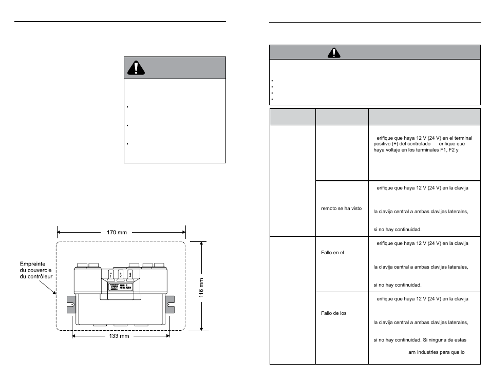 Montage du contrôleur (palans électriques), Resolución de problemas: grúas eléctricas, Avertissement | Advertencia | WARN HY3000 INDUSTRIAL HOIST User Manual | Page 28 / 82