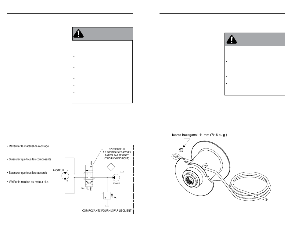 Precaución, Palans hydrauliques: généralités, Vérification finale de l’installation | Instalación del cable de tracción, Avertissement | WARN HY3000 INDUSTRIAL HOIST User Manual | Page 32 / 82