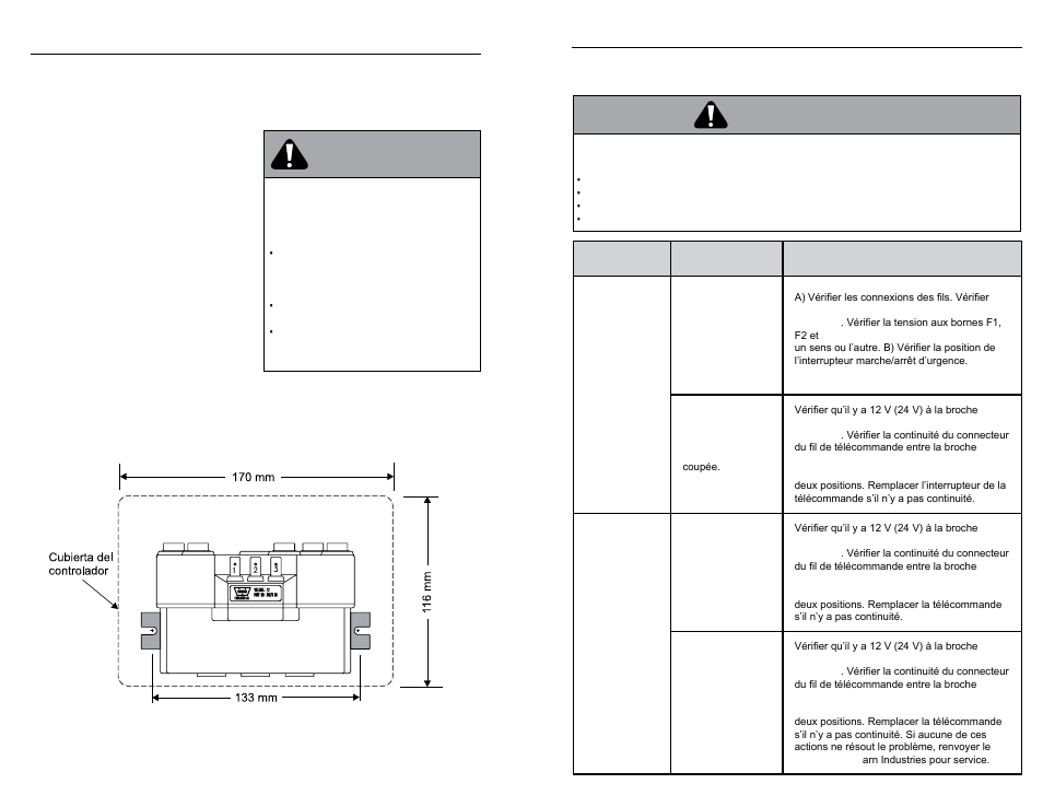 Dépannage : palans électriques, Montaje del controlador (grúas eléctricas), Advertencia | Avertissement | WARN HY3000 INDUSTRIAL HOIST User Manual | Page 37 / 82