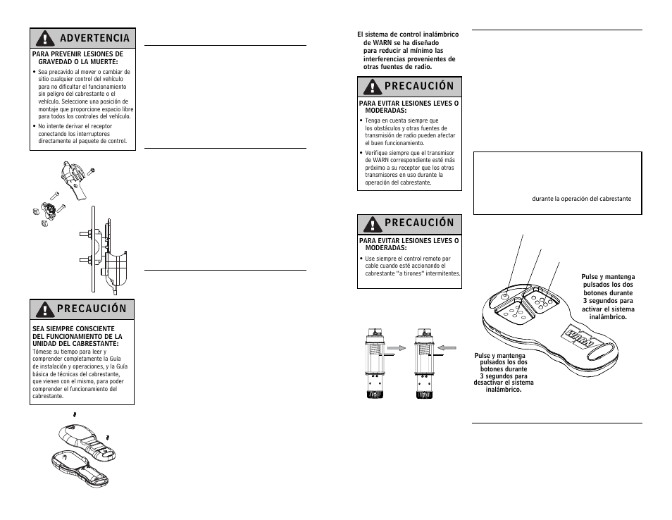 Advertencia | WARN WIRELESS CONTROL SYSTEM 90287 User Manual | Page 18 / 42