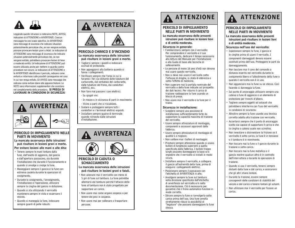 Avvertenza | WARN WIRELESS CONTROL SYSTEM 90287 User Manual | Page 24 / 42