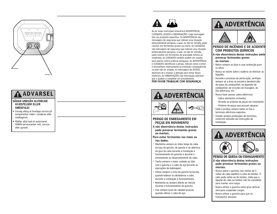 Advertência | WARN WIRELESS CONTROL SYSTEM 90287 User Manual | Page 37 / 42