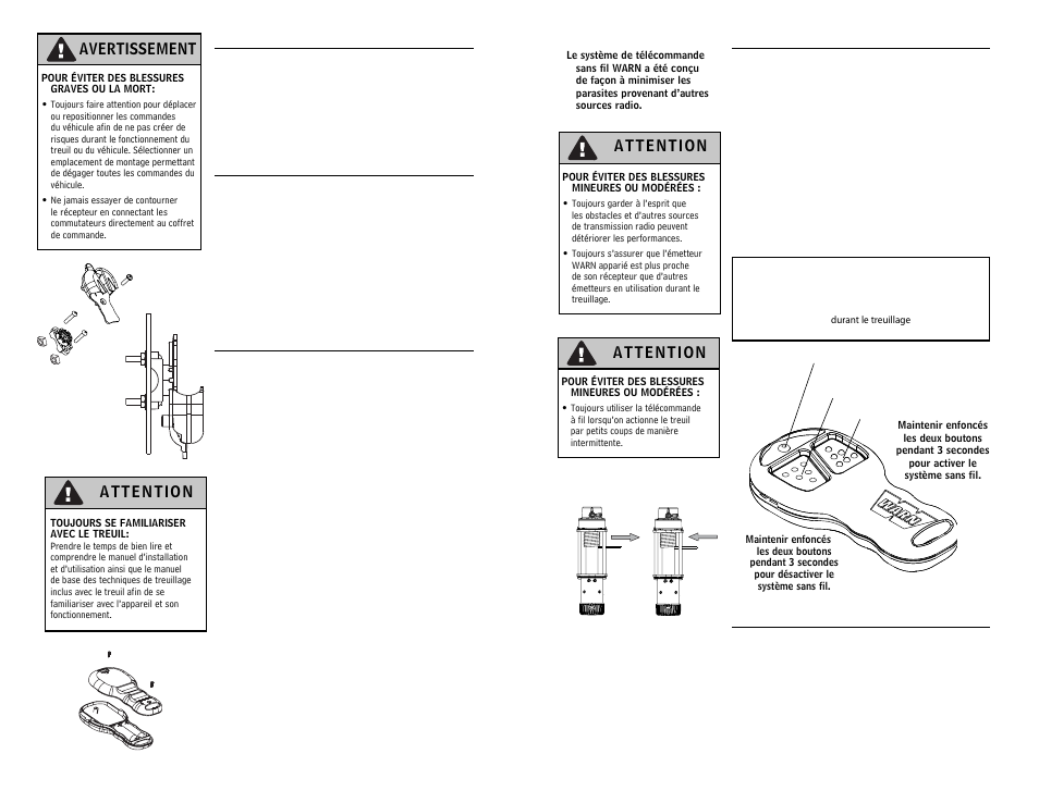 Avertissement | WARN WIRELESS CONTROL SYSTEM 90287 User Manual | Page 9 / 42