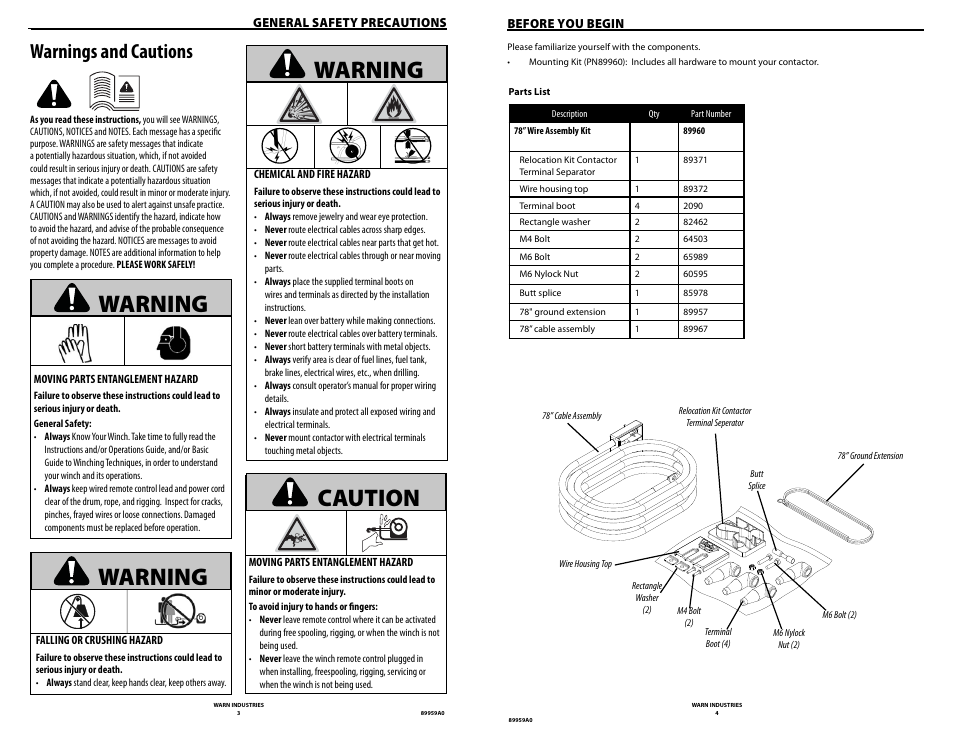 Warning, Caution, Warnings and cautions | WARN ZEON CONTROL PACK RELOCATION KIT 78 User Manual | Page 4 / 8
