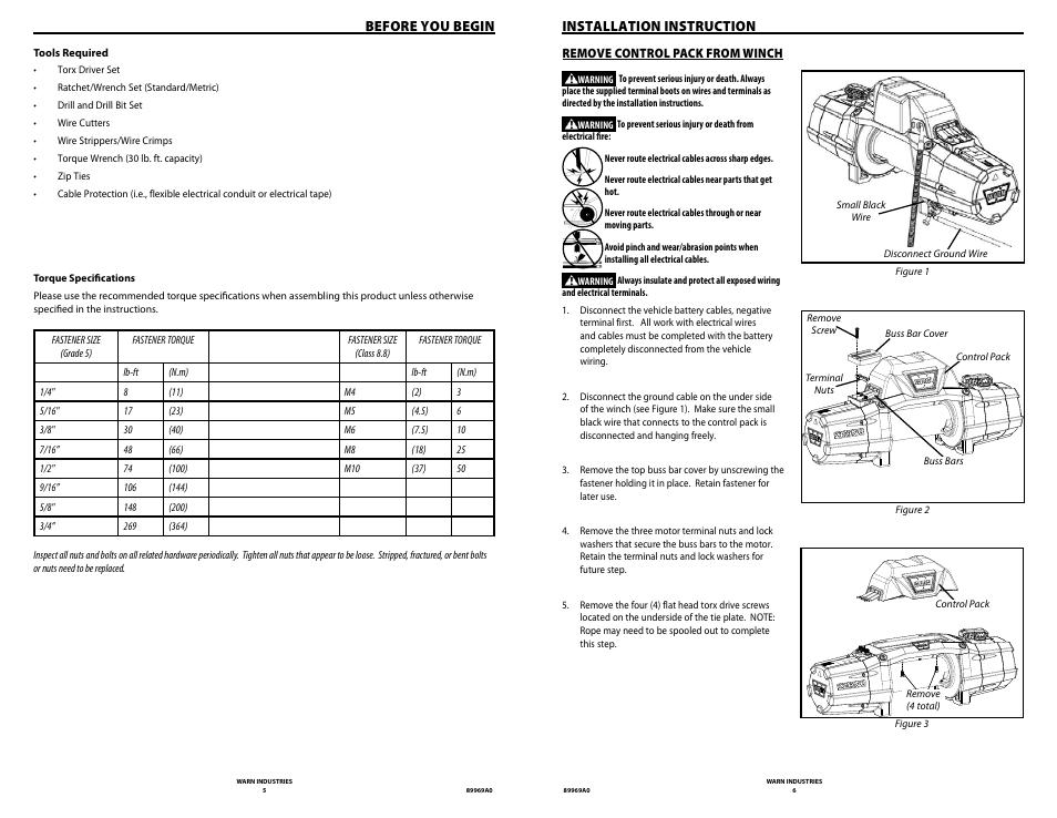 Before you begin, Installation instruction | WARN ZEON CONTROL PACK RELOCATION KIT 31 User Manual | Page 5 / 8