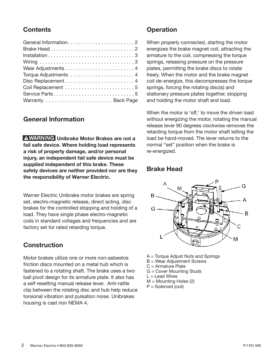 Warner Electric UNIBRAKE NEMA 4 User Manual | Page 2 / 6