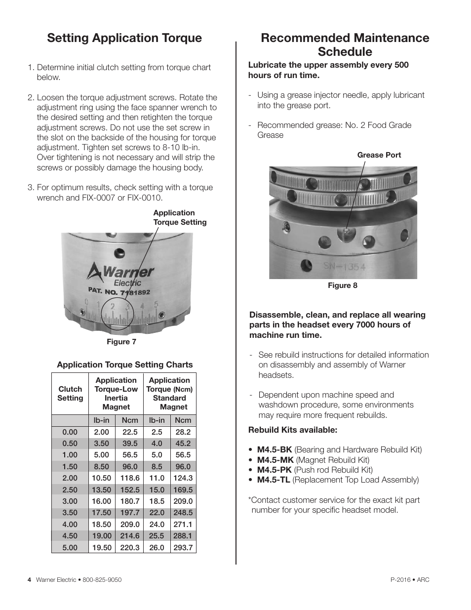 Setting application torque, Recommended maintenance schedule | Warner Electric ARC 2000 User Manual | Page 4 / 16