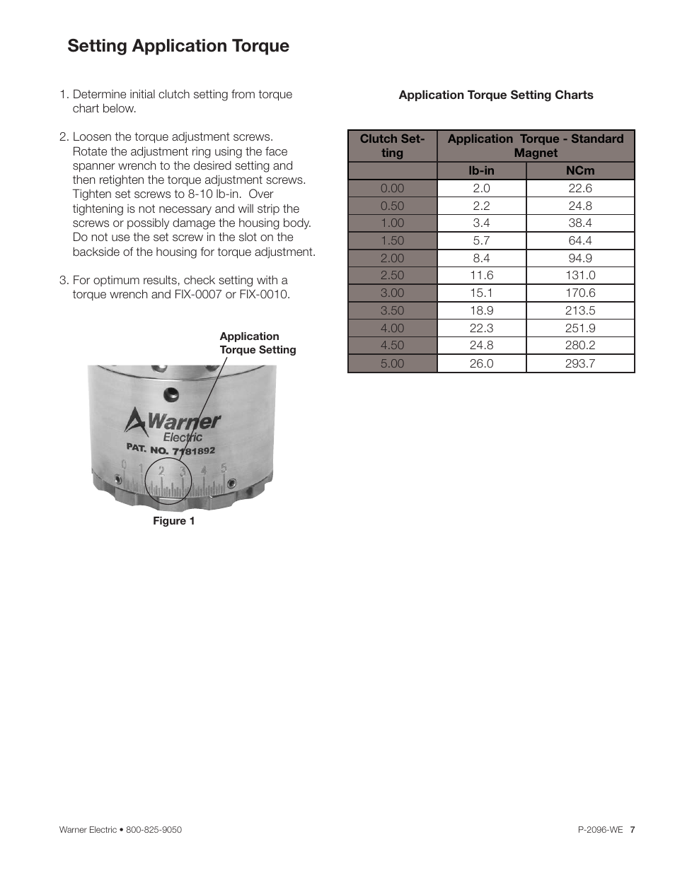 Setting application torque | Warner Electric Dairy Capping Headsets User Manual | Page 7 / 10