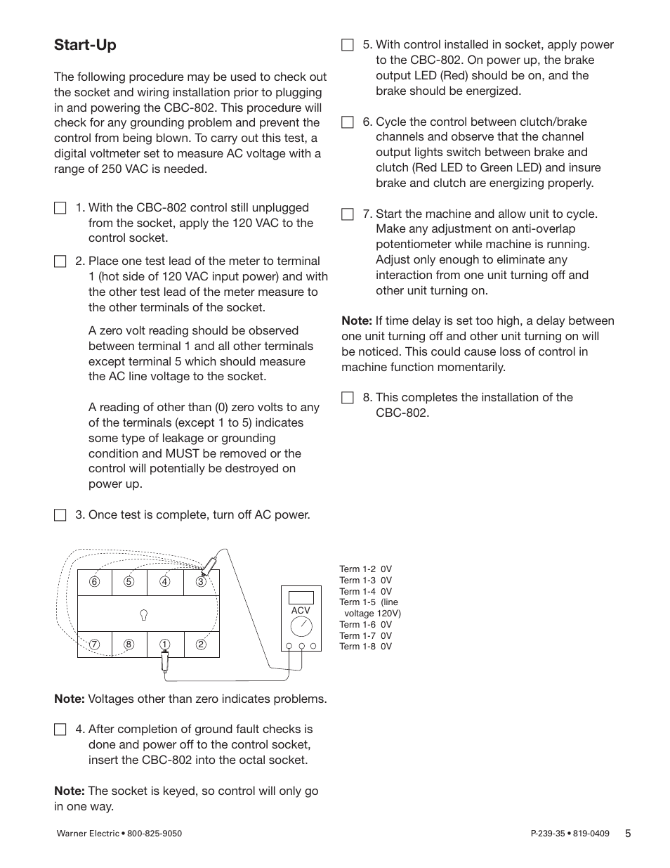 Start-up | Warner Electric CBC-802 User Manual | Page 5 / 6