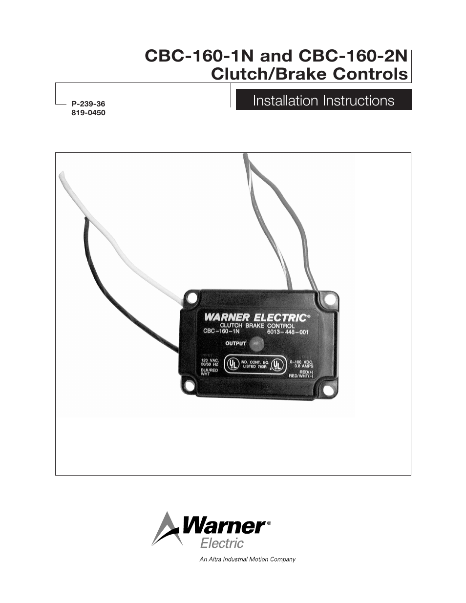 Warner Electric CBC-160-2N User Manual | 6 pages