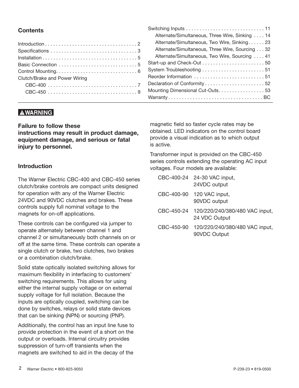 Warner Electric CBC-450 User Manual | Page 2 / 56