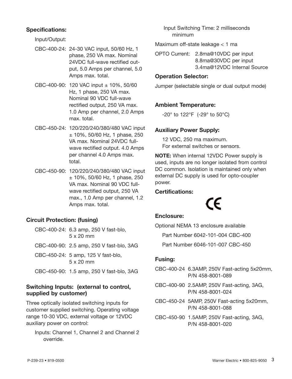 Warner Electric CBC-450 User Manual | Page 3 / 56