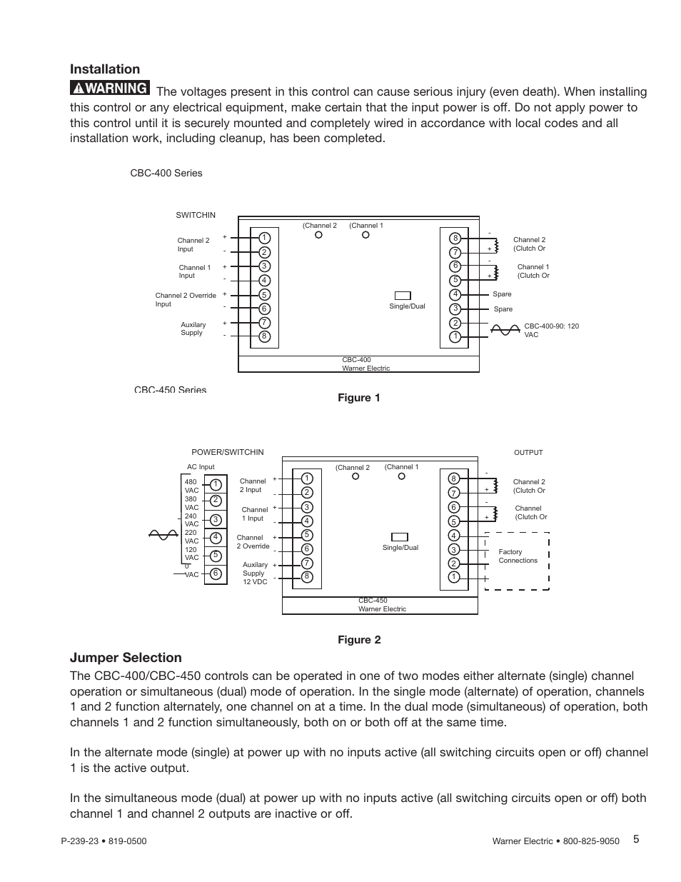 Jumper selection, Installation, Figure 1 figure 2 | Warner Electric CBC-450 User Manual | Page 5 / 56