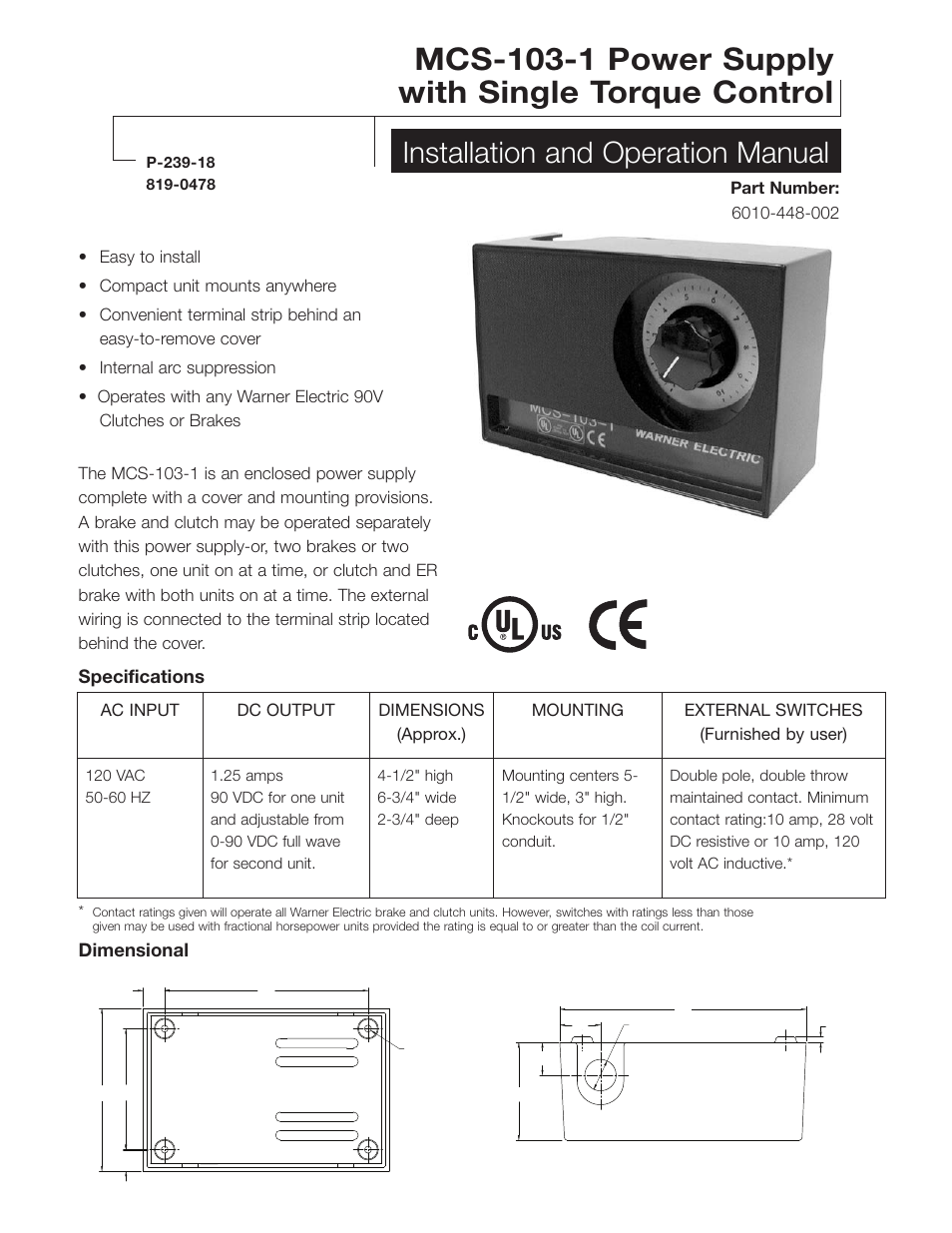 Warner Electric MCS-103-1 User Manual | 4 pages