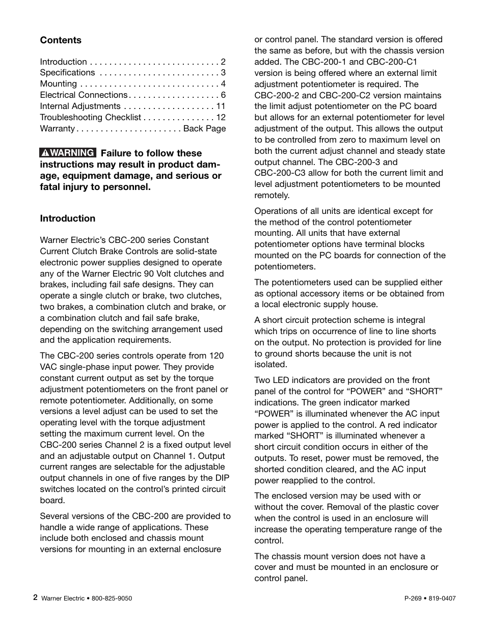 Warner Electric CBC-200C Single User Manual | Page 2 / 14