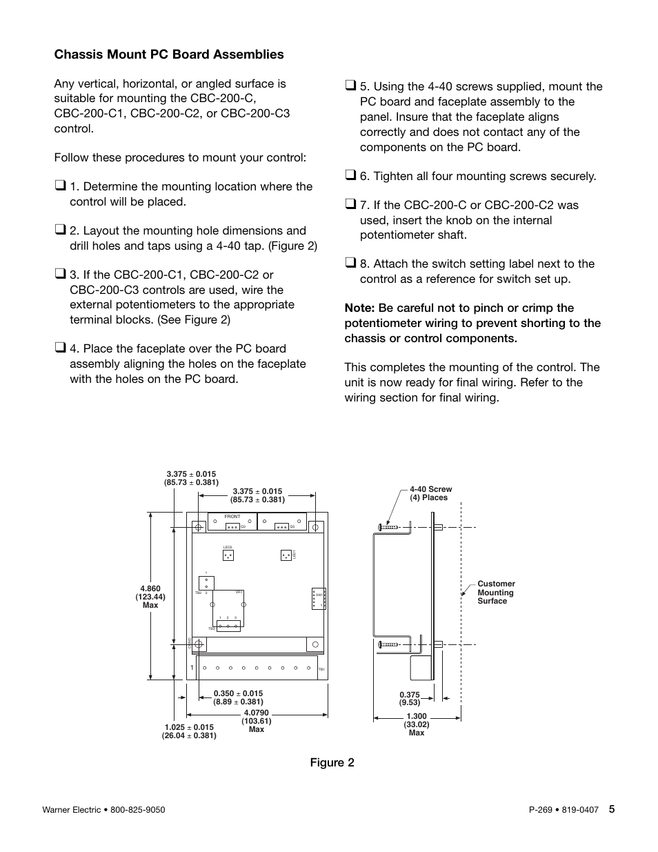 Chassis mount pc board assemblies, Tighten all four mounting screws securely | Warner Electric CBC-200C Single User Manual | Page 5 / 14