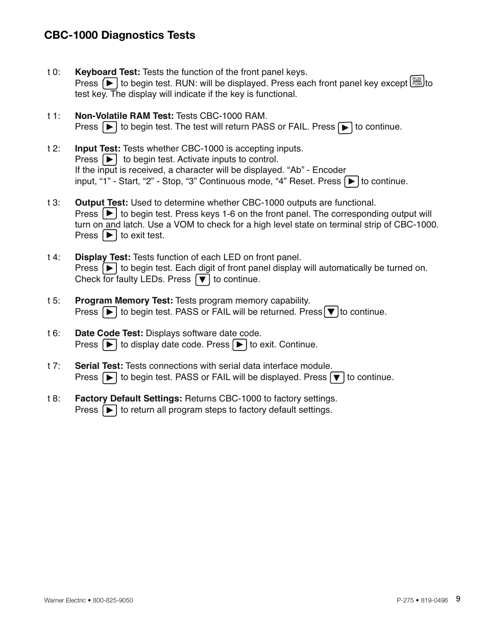 Cbc-1000 diagnostics tests | Warner Electric CBC-1000 User Manual | Page 11 / 28