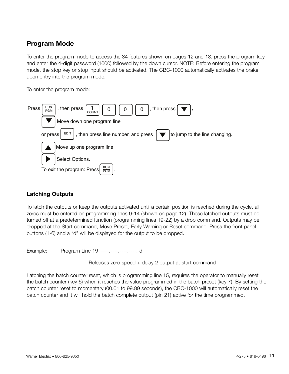 Program mode | Warner Electric CBC-1000 User Manual | Page 13 / 28