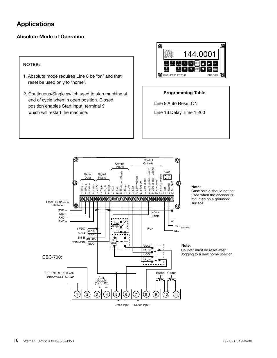 Applications, Absolute mode of operation, Cbc-700 | Warner Electric CBC-1000 User Manual | Page 20 / 28