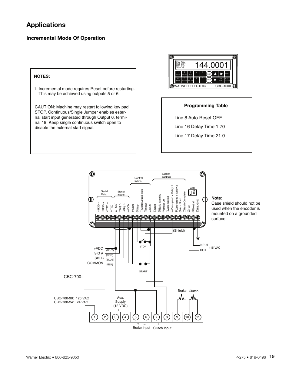 Applications, Incremental mode of operation, Cbc-700 | Warner Electric CBC-1000 User Manual | Page 21 / 28